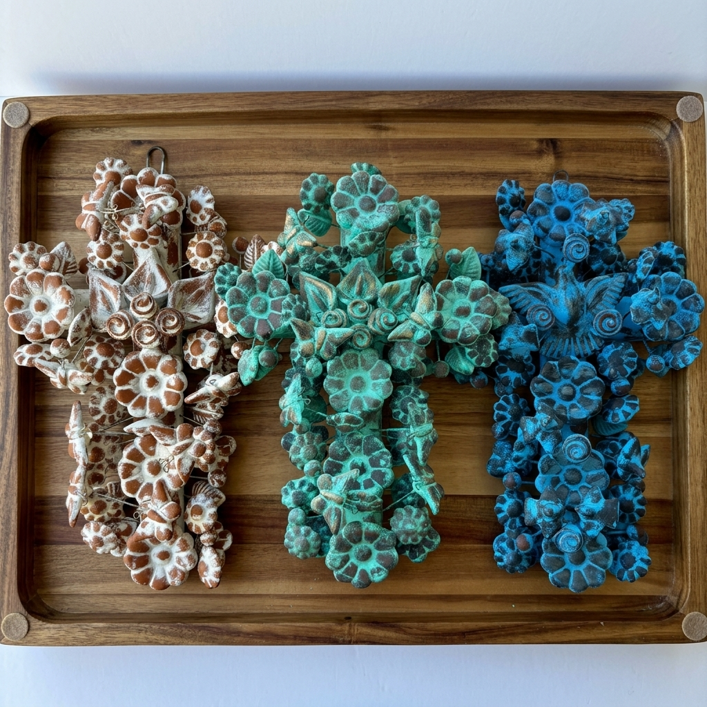 Mexican Ceramic Wall Cross Handmade in Guadalajara | Talavera Style Floral Cross with Butterflies | 14 Inch Folk Art Wall Decor