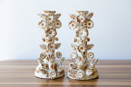 Handmade Day of the Dead Skull Candlesticks – Mexican Floral Calavera Candle Holders Set of 2