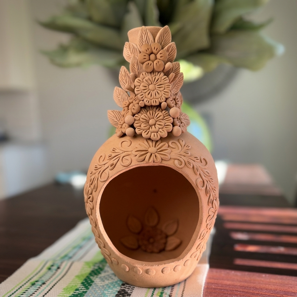 Handmade Oaxaca Clay Chimenea Vase by Patty Gaytan