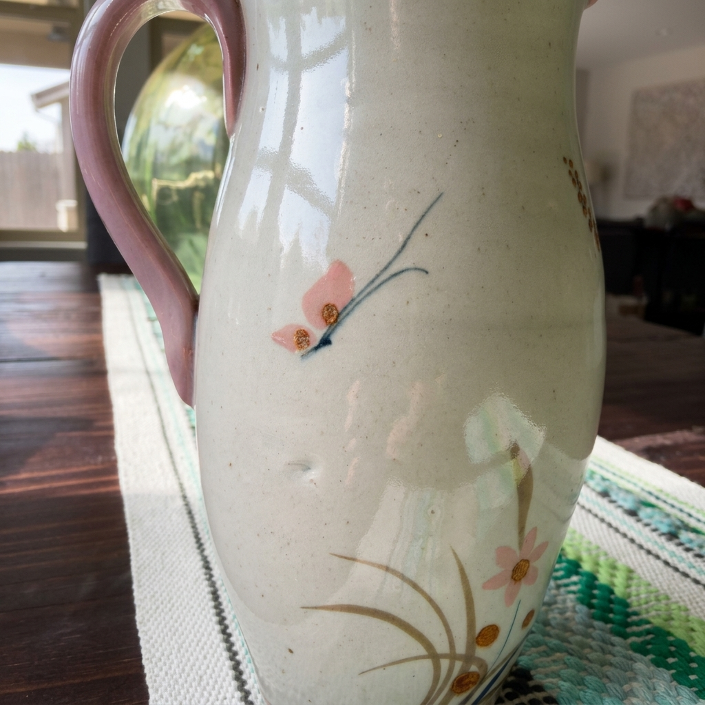 Hand Painted Tonala Ceramic Pitcher – Mexican Folk Art Floral Jug by Teresa Duran 9.5”