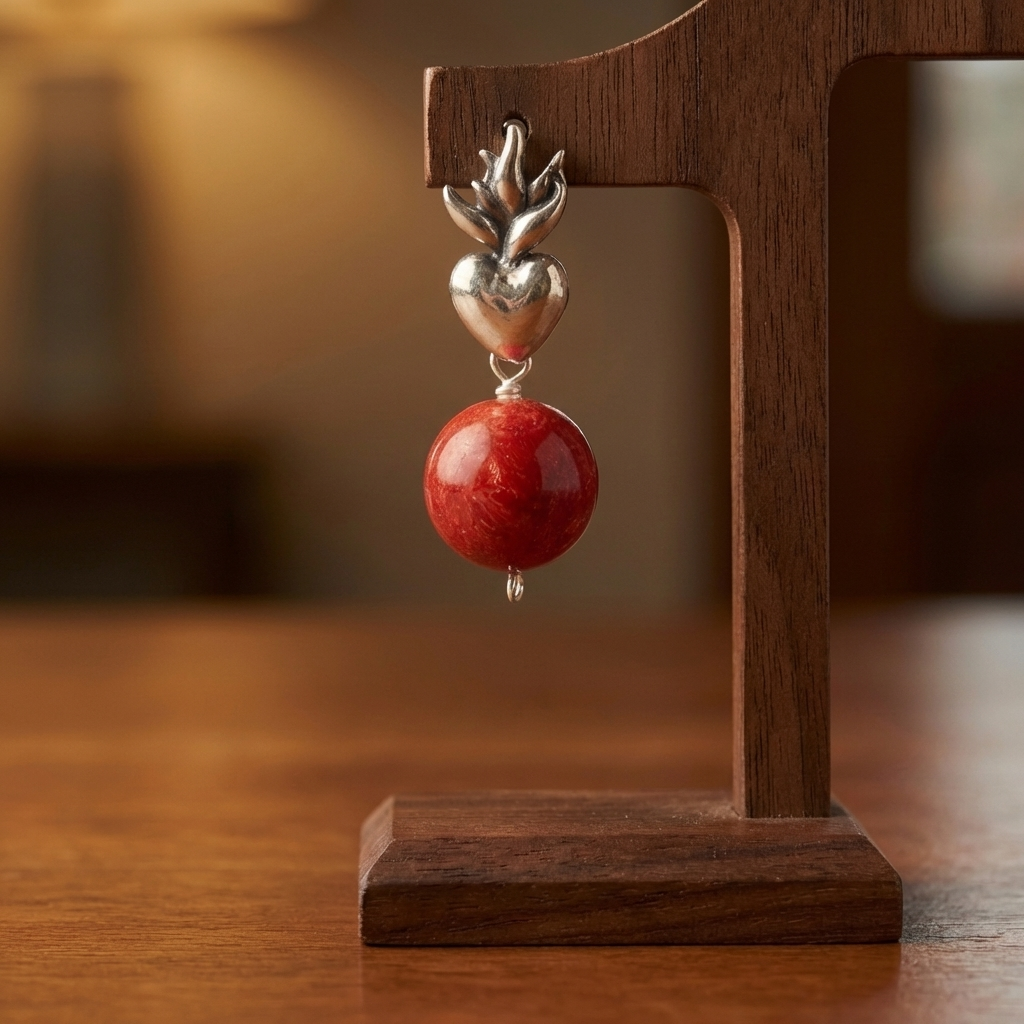 Handmade Sacred Heart Coral Earrings – .925 Sterling Silver | Gabriela Sanchez Guadalajara