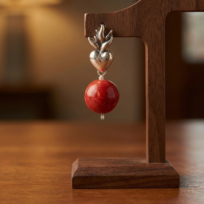 Handmade Sacred Heart Coral Earrings – .925 Sterling Silver | Gabriela Sanchez Guadalajara