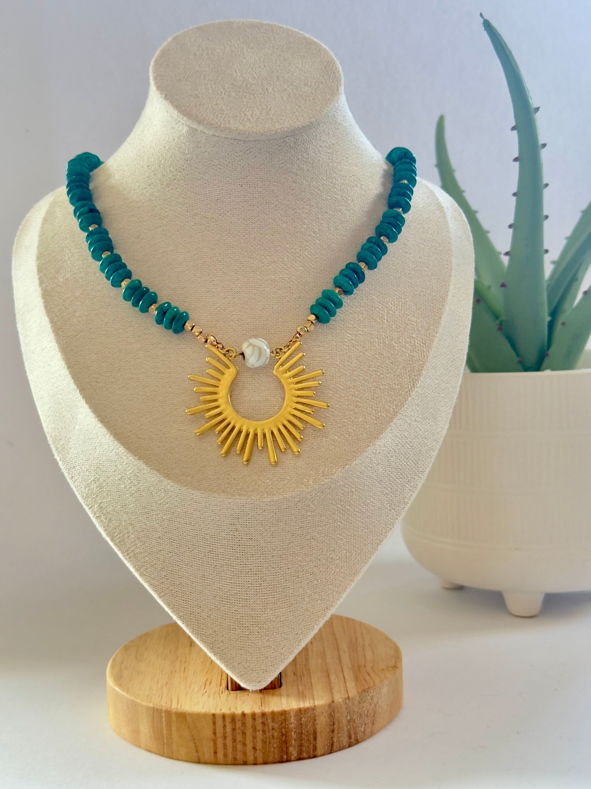 Sun Necklace - 14K Gold Plated Talavera Turquoise Stones