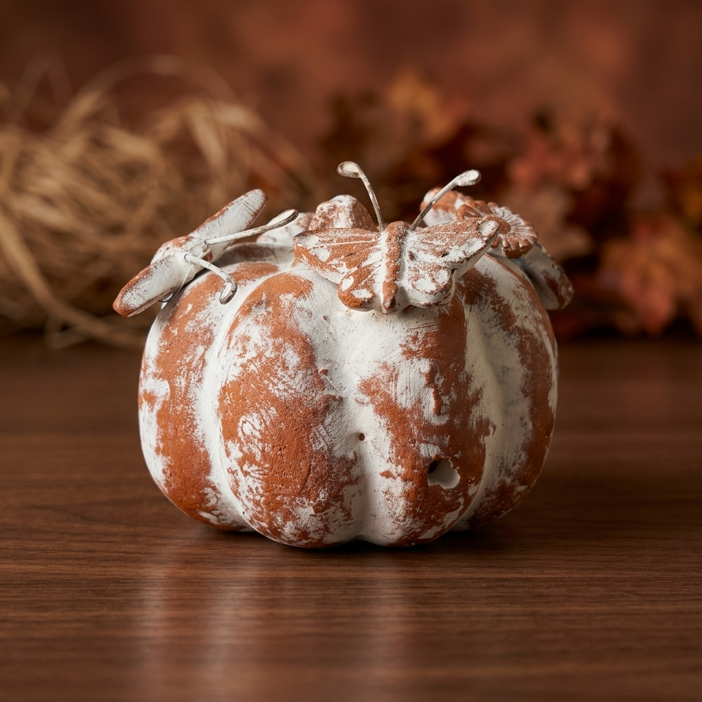 Handmade Mexican Pumpkin Décor from Tonalá – Floral & Butterfly Folk Art Accent