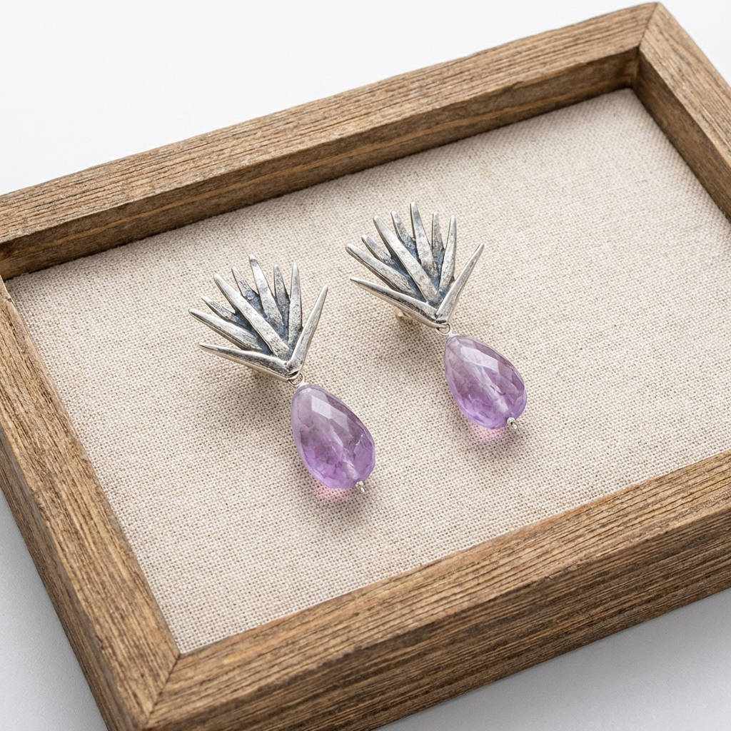 Agave Amethyst Earrings – Handmade Mexican .925 Sterling Silver