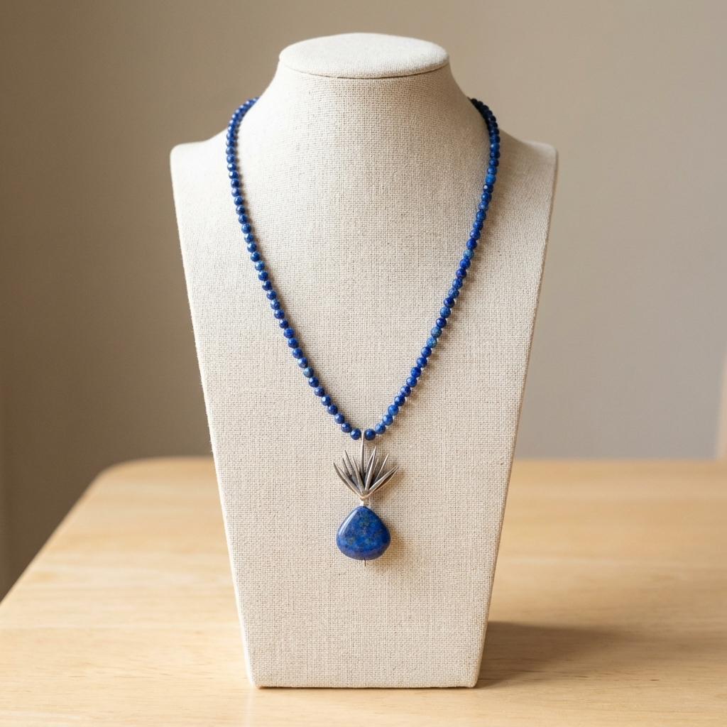 Lapis Lazuli Agave Necklace – .925 Silver Artisan Piece by Gabriela Sánchez