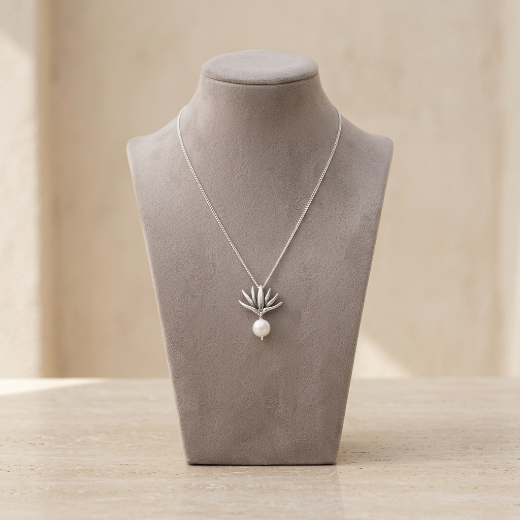 Agave Pearl Pendant Necklace | .925 Sterling Silver & Freshwater Pearl | Handmade Mexican Jewelry by Gabriela Sánchez