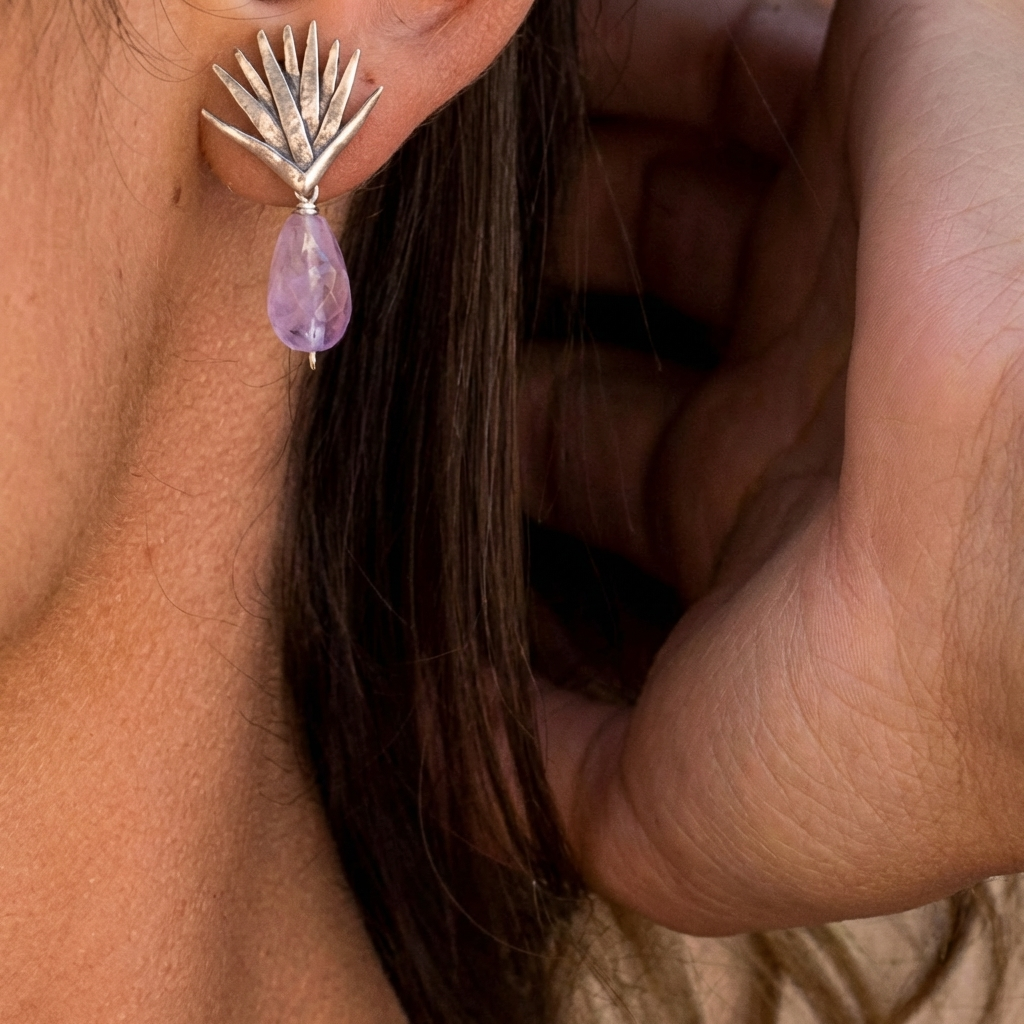 Agave Amethyst Earrings – Handmade Mexican .925 Sterling Silver