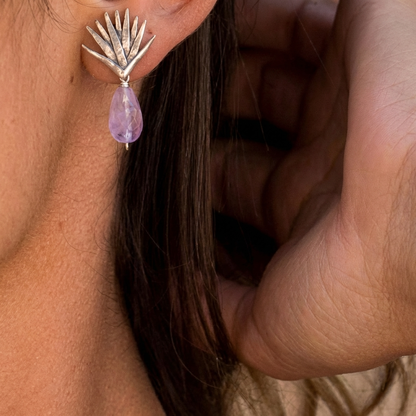 Agave Amethyst Earrings – Handmade Mexican .925 Sterling Silver