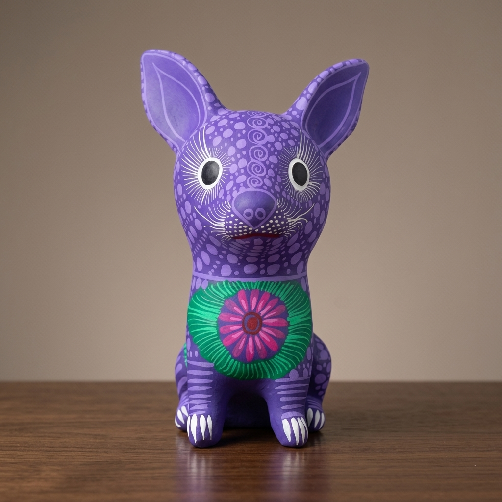 Hand Painted Mexican Ceramic Dog Figurine | Tonalá Folk Art Sculpture | Handmade Dog Lover Gift