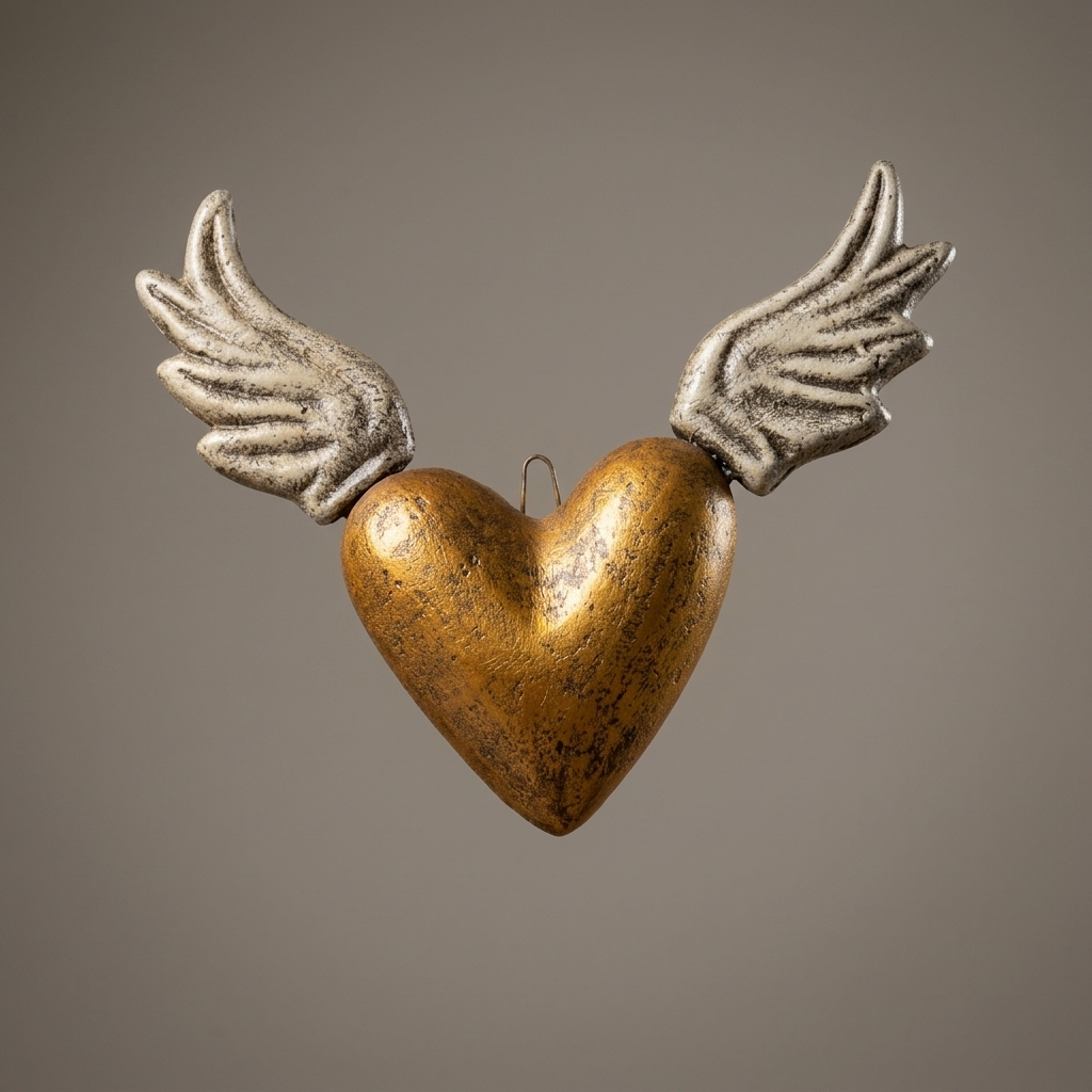 Handmade Winged Heart Wall Decor from Tonalá Mexico | Rustic Mexican Folk Art Hanging | Sacred Heart Décor
