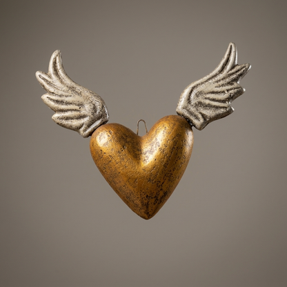 Handmade Winged Heart Wall Decor from Tonalá Mexico | Rustic Mexican Folk Art Hanging | Sacred Heart Décor