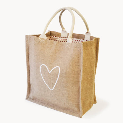 Handmade Burlap Jute Canvas Tote l Market Bag - Love