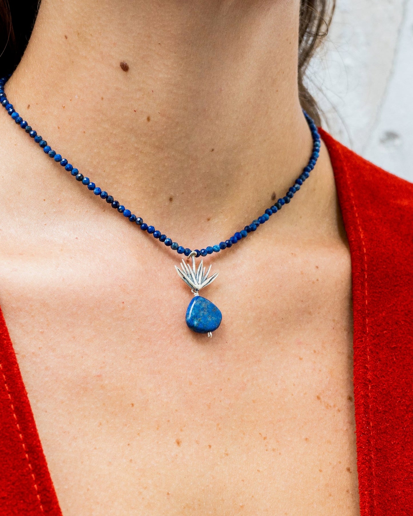 Lapis Lazuli Agave Necklace – .925 Silver Artisan Piece by Gabriela Sánchez