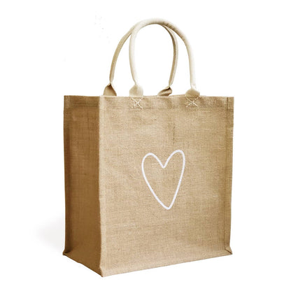 Handmade Burlap Jute Tote l Market Bag - Love- Unlined