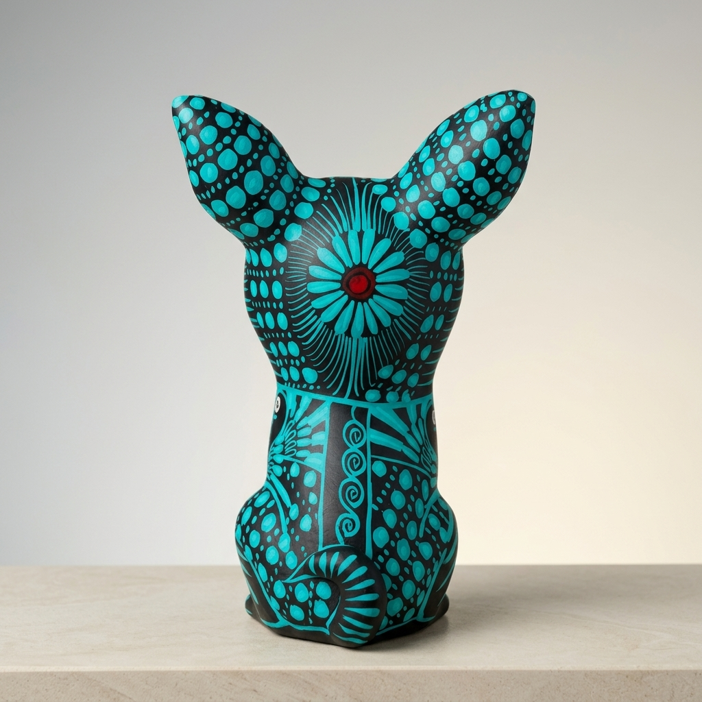 Hand Painted Mexican Ceramic Dog Figurine | Tonalá Folk Art Sculpture | Handmade Dog Lover Gift