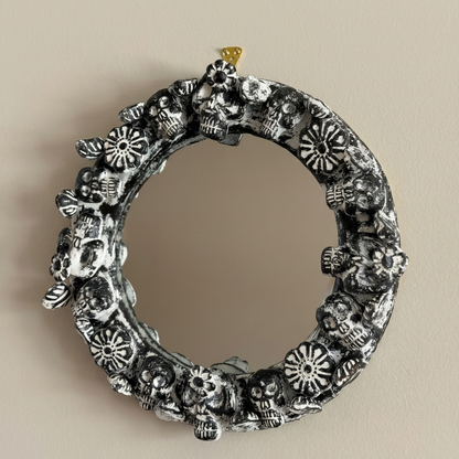Handmade Mexican Skull Mirror – Day of the Dead Folk Art Wall Mirror