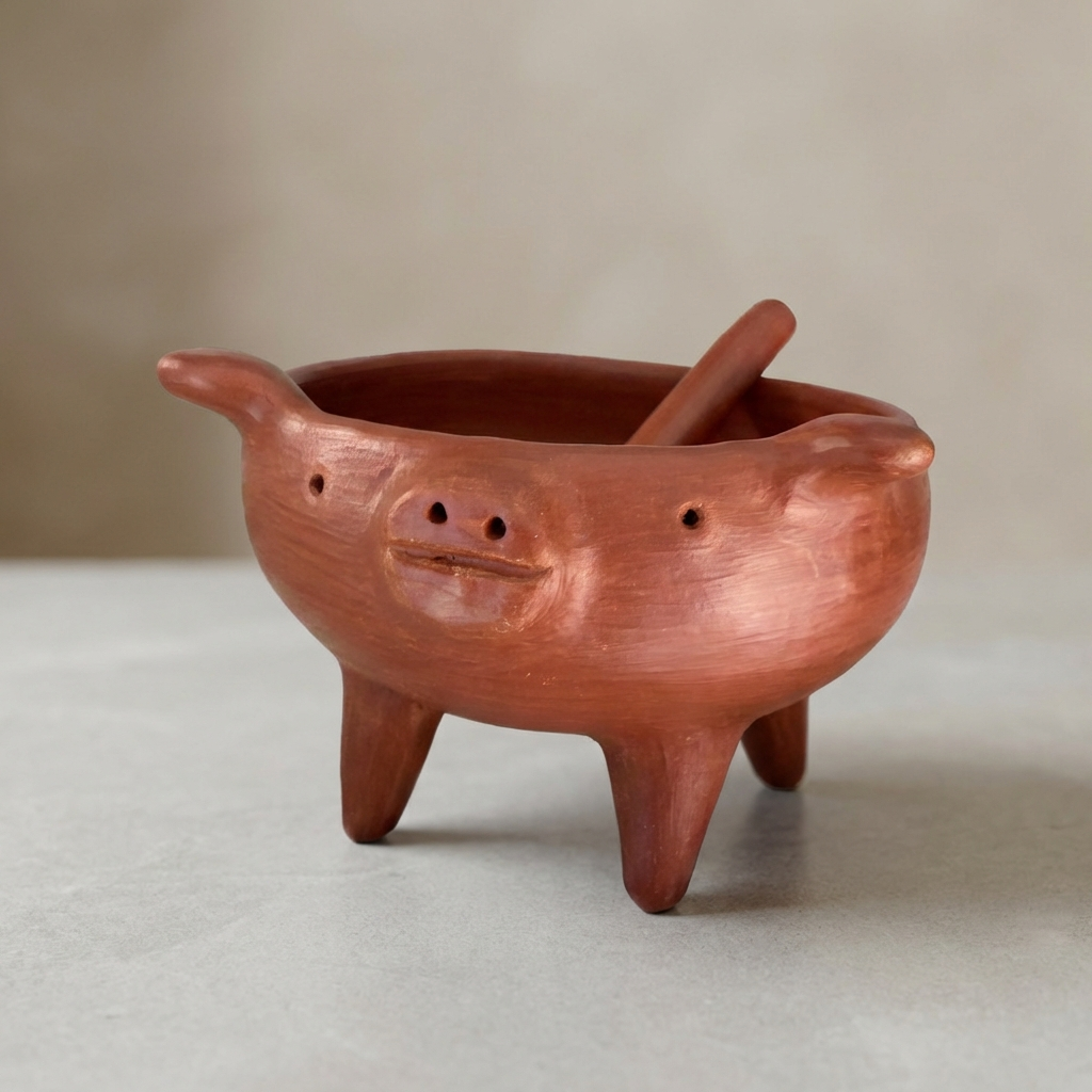 Handmade Barro Rojo Pig Serving Dish – Oaxacan Red Clay Folk Art