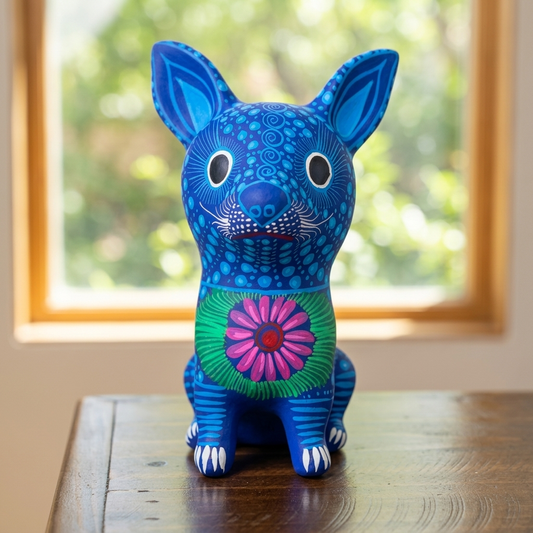 Hand Painted Mexican Ceramic Dog Figurine | Tonalá Folk Art Sculpture | Handmade Dog Lover Gift