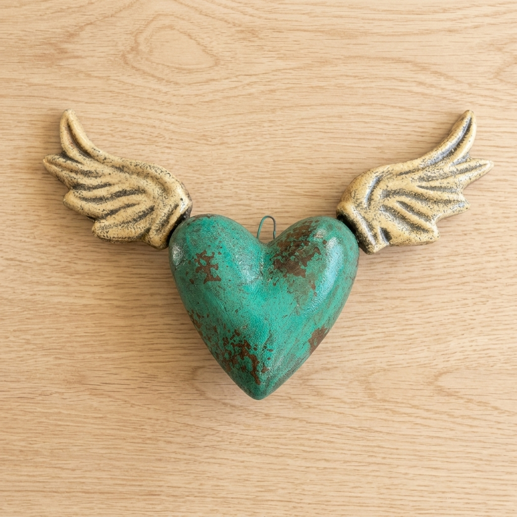 Handmade Winged Heart Wall Decor from Tonalá Mexico | Rustic Mexican Folk Art Hanging | Sacred Heart Décor