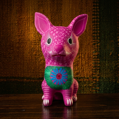 Hand Painted Mexican Ceramic Dog Figurine | Tonalá Folk Art Sculpture | Handmade Dog Lover Gift