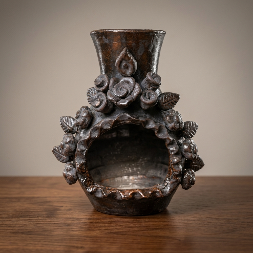 Tonala Clay Chiminea | Mexican Pottery Fireplace | Floral Folk Art Home Decor | Rustic Accent | 9 Inch