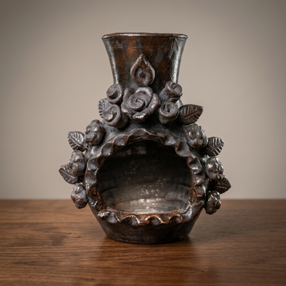 Tonala Clay Chiminea | Mexican Pottery Fireplace | Floral Folk Art Home Decor | Rustic Accent | 9 Inch