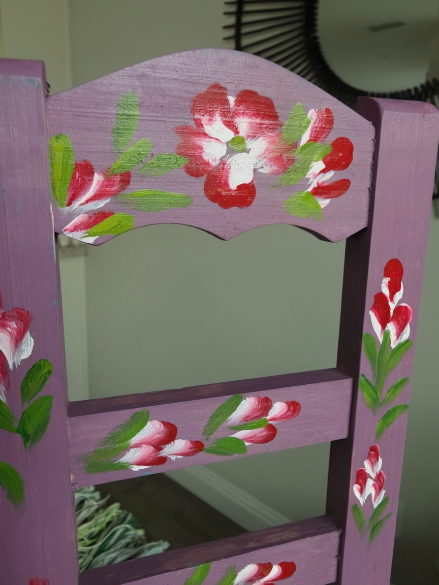 Hand-Painted Mexican Folk Art Chair from Tonalá | Floral Wood Accent Chair