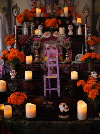 Hand-Painted Mexican Folk Art Chair from Tonalá | Floral Wood Accent Chair