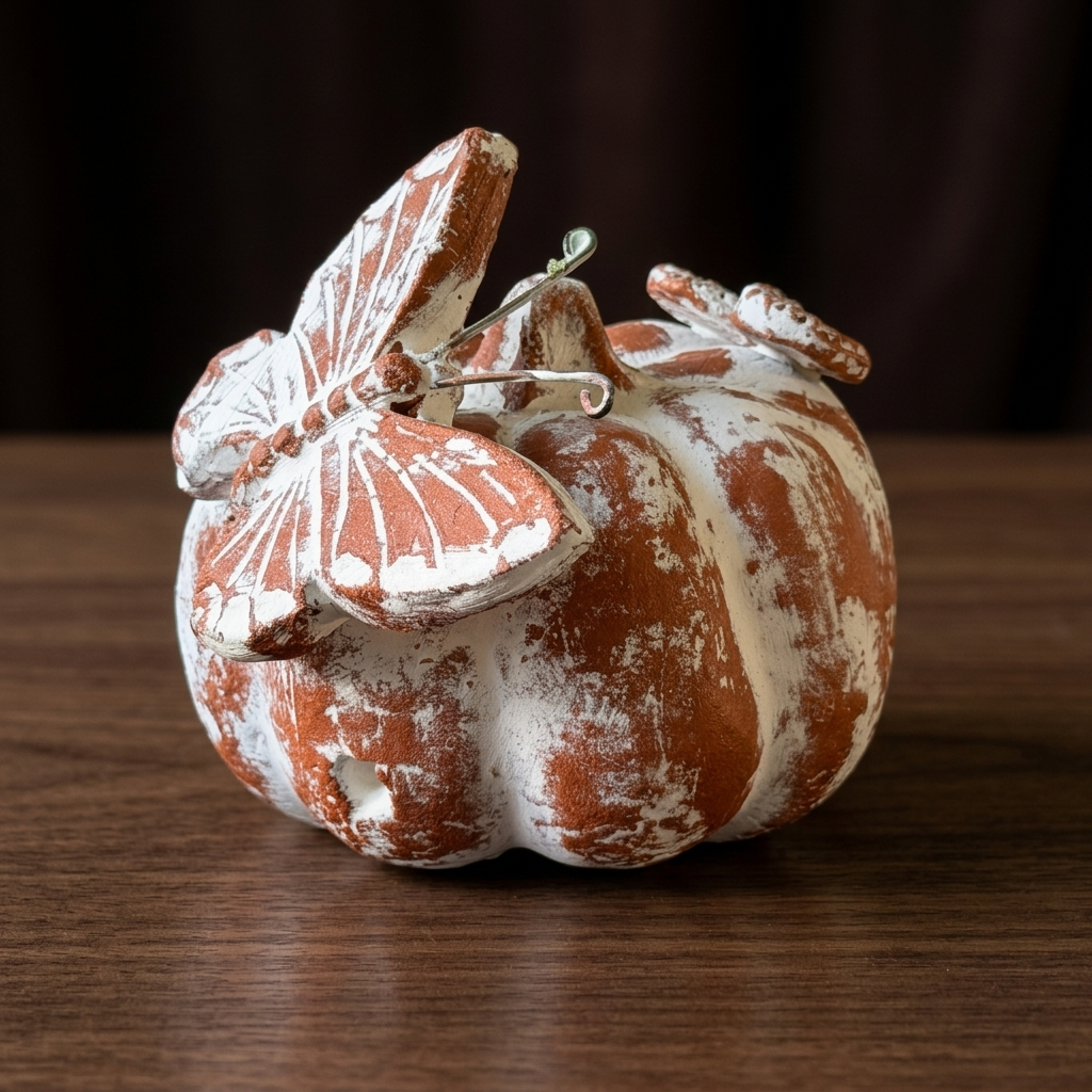 Handmade Mexican Pumpkin Décor from Tonalá – Floral & Butterfly Folk Art Accent