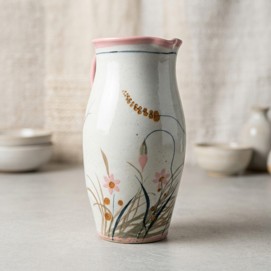 Hand Painted Tonala Ceramic Pitcher – Mexican Folk Art Floral Jug by Teresa Duran 9.5”