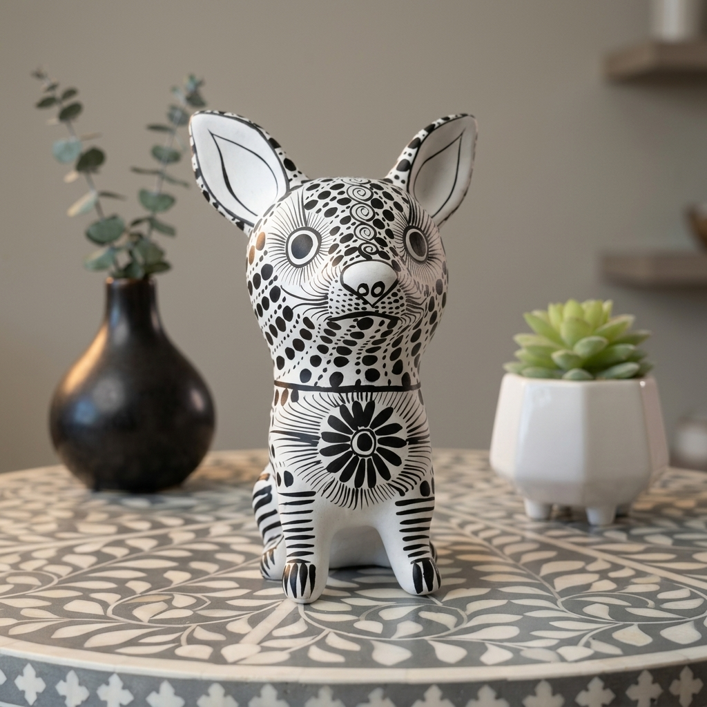 Hand Painted Mexican Ceramic Dog Figurine | Tonalá Folk Art Sculpture | Handmade Dog Lover Gift