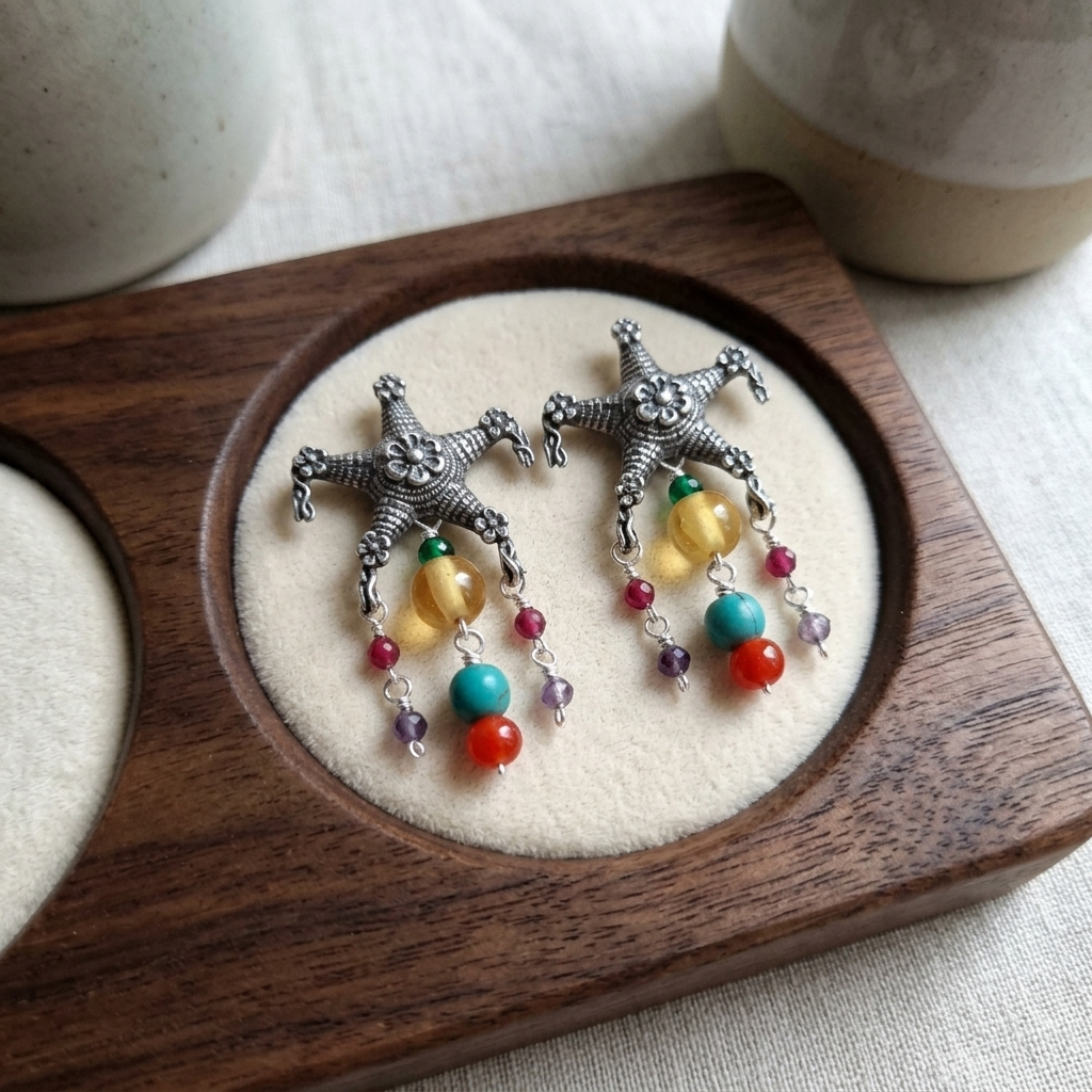 Handmade Mexican Piñata Amber Earrings | .925 Sterling Silver & Natural Gemstones | Gabriela Sánchez