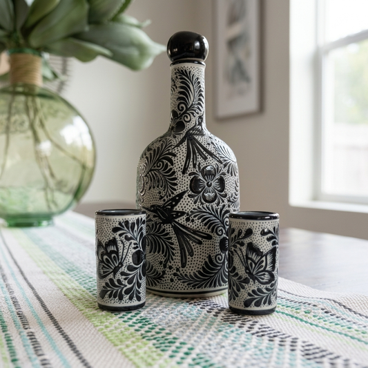 Mexican Ceramic Tequila Decanter Set | Hand-Painted Guanajuato Pottery