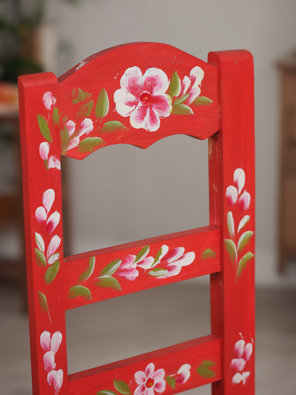 Hand-Painted Mexican Folk Art Chair from Tonalá | Floral Wood Accent Chair