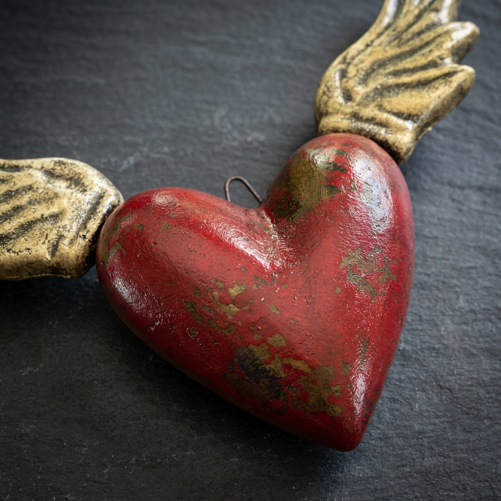 Handmade Winged Heart Wall Decor from Tonalá Mexico | Rustic Mexican Folk Art Hanging | Sacred Heart Décor