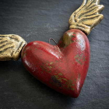 Handmade Winged Heart Wall Decor from Tonalá Mexico | Rustic Mexican Folk Art Hanging | Sacred Heart Décor