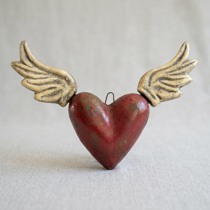 Handmade Winged Heart Wall Decor from Tonalá Mexico | Rustic Mexican Folk Art Hanging | Sacred Heart Décor