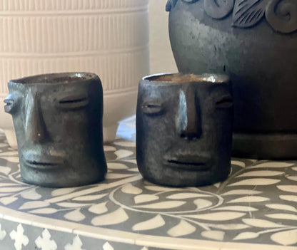 Handcrafted Oaxacan Barro Negro Decanter & Face Shot Cup Set