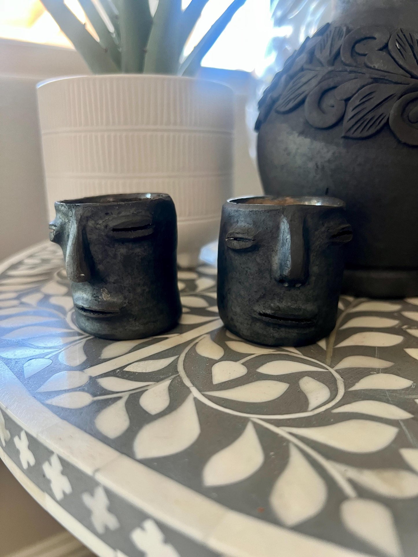 Handcrafted Oaxacan Barro Negro Decanter & Face Shot Cup Set