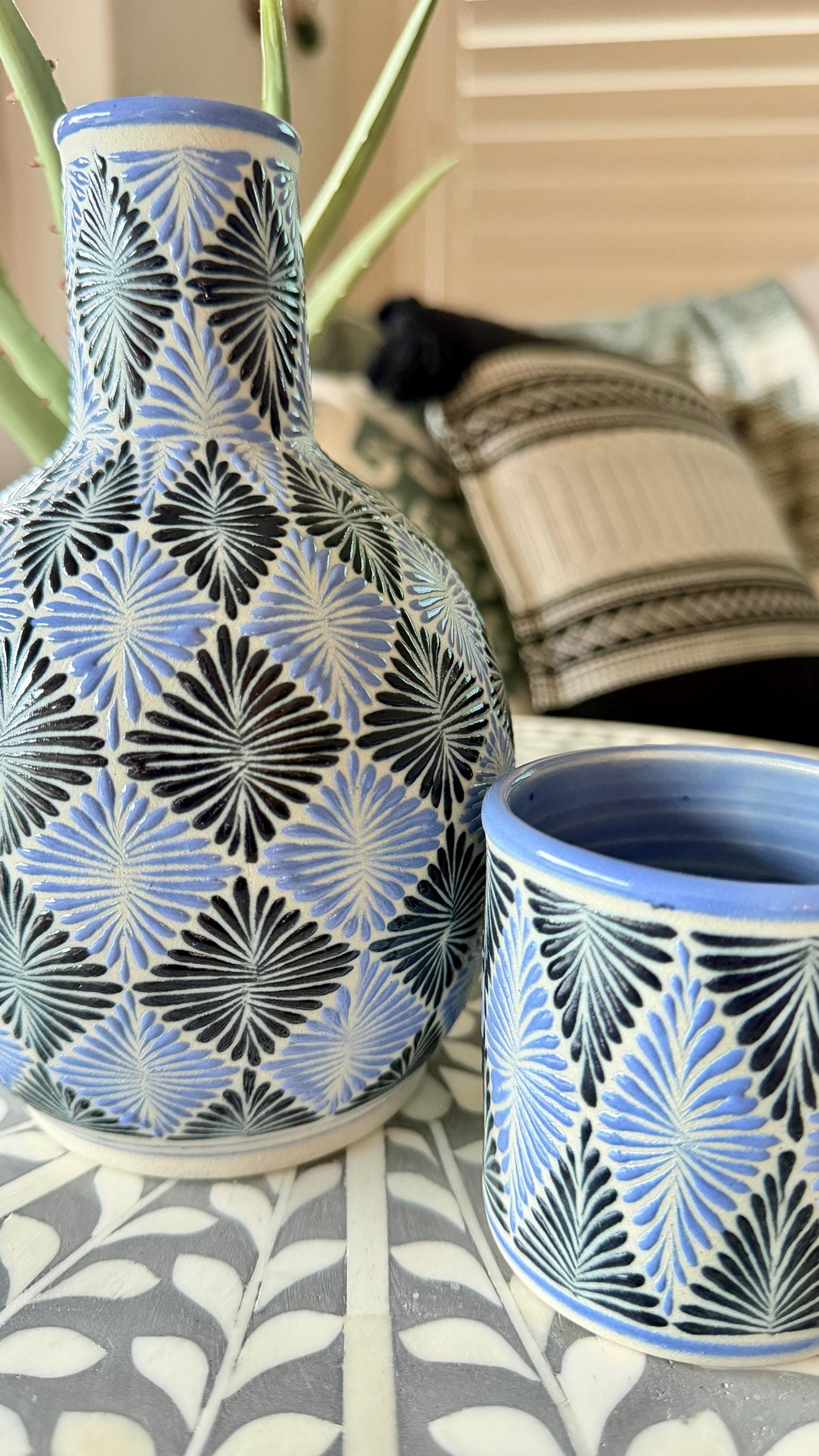Hand Painted Mexican Bedside Water Carafe Set