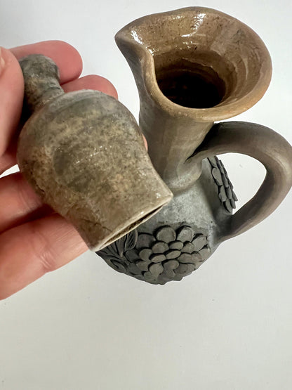 Handcrafted Oaxacan Barro Negro Decanter & Face Shot Cup Set