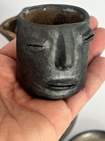 Handcrafted Oaxacan Barro Negro Decanter & Face Shot Cup Set