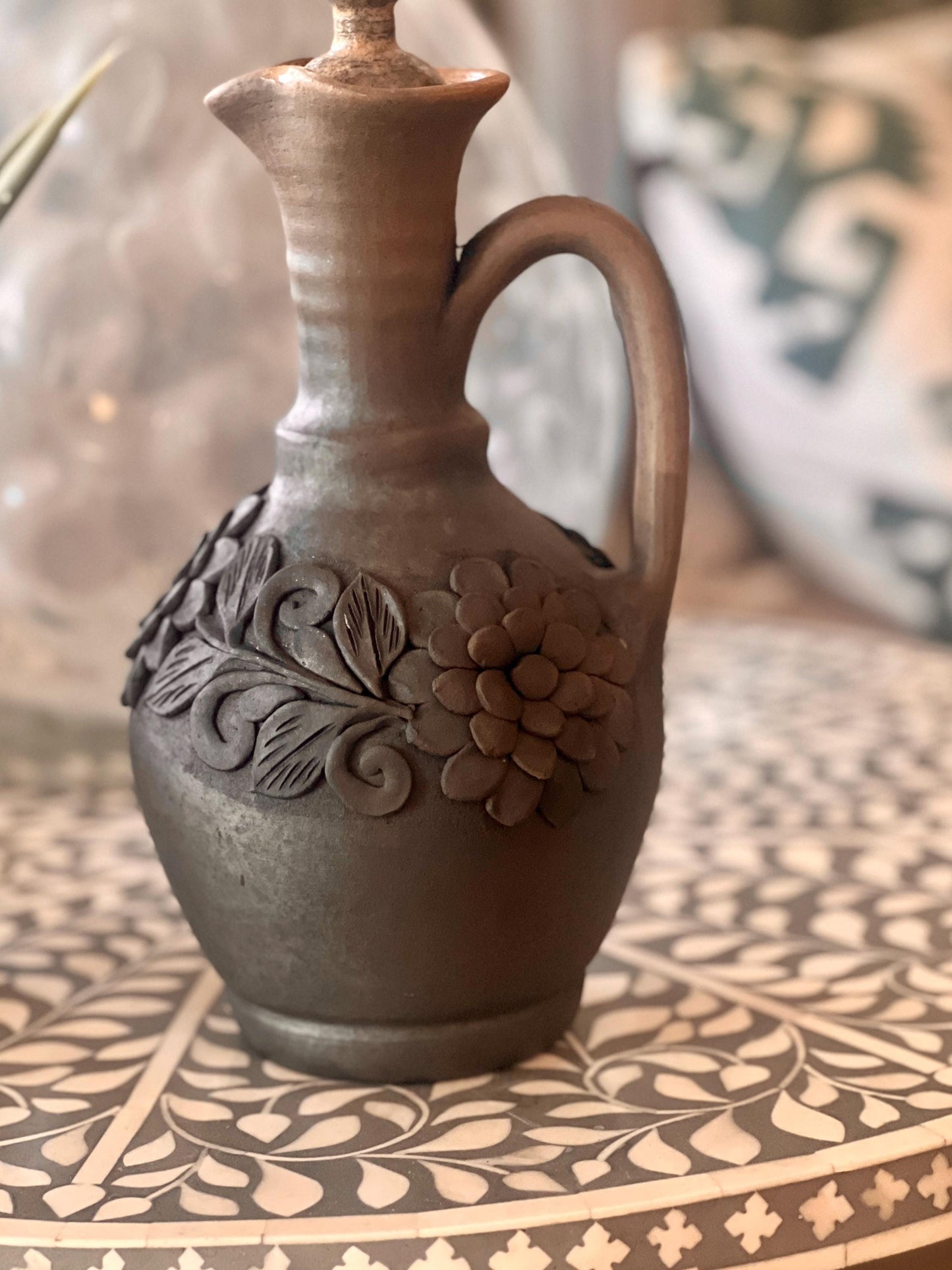 Handcrafted Oaxacan Barro Negro Decanter & Face Shot Cup Set