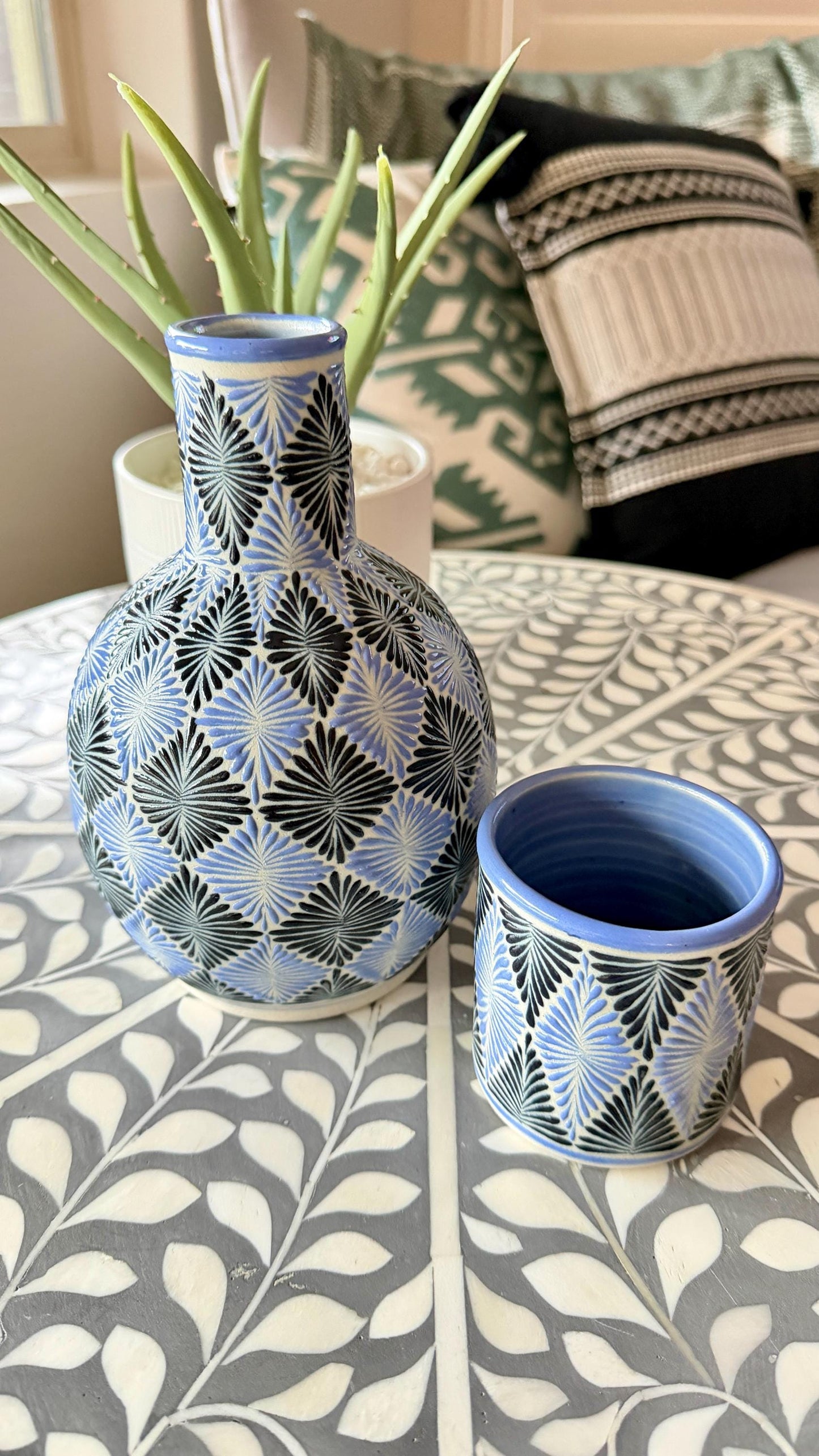Hand Painted Mexican Bedside Water Carafe Set