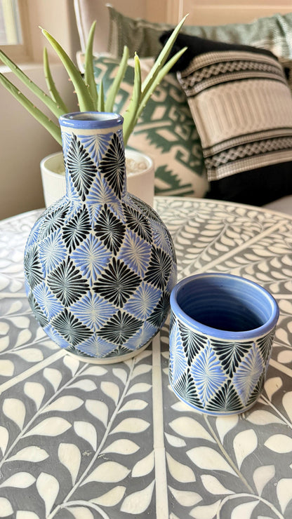 Hand Painted Mexican Bedside Water Carafe Set