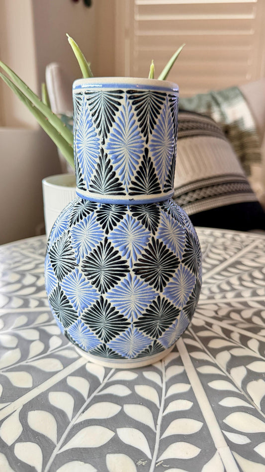 Hand Painted Mexican Bedside Water Carafe Set