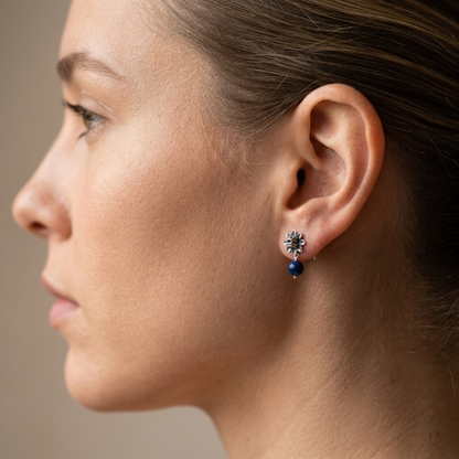 Mini Kukulcán Sterling Silver Earrings with Blue Malachite | Gabriela Sanchez