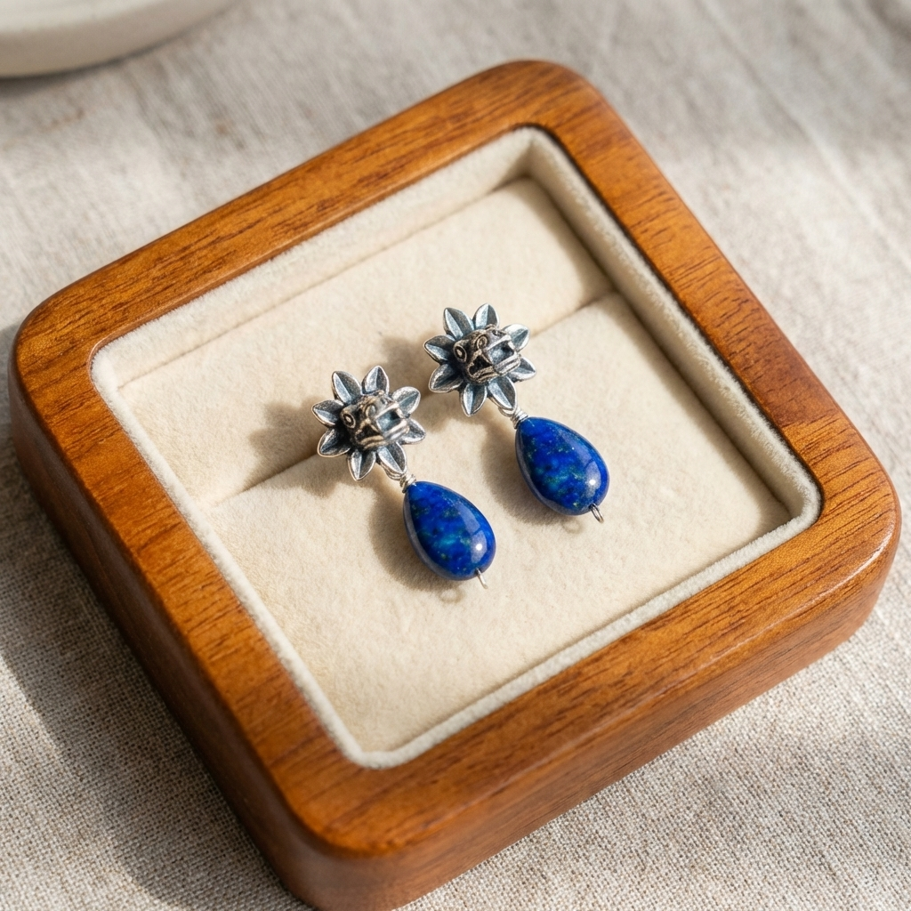 Kukulkán Lapis Lazuli Drop Earrings – Sterling Silver .925 | Handmade Mexican Jewelry