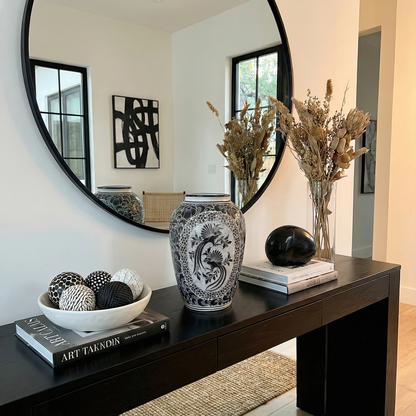 Black and White Talavera Vase – Handpainted Mexican Ceramic Art